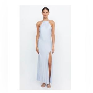 BEC + BRIDGE halter dress in dusty blue (size 2)